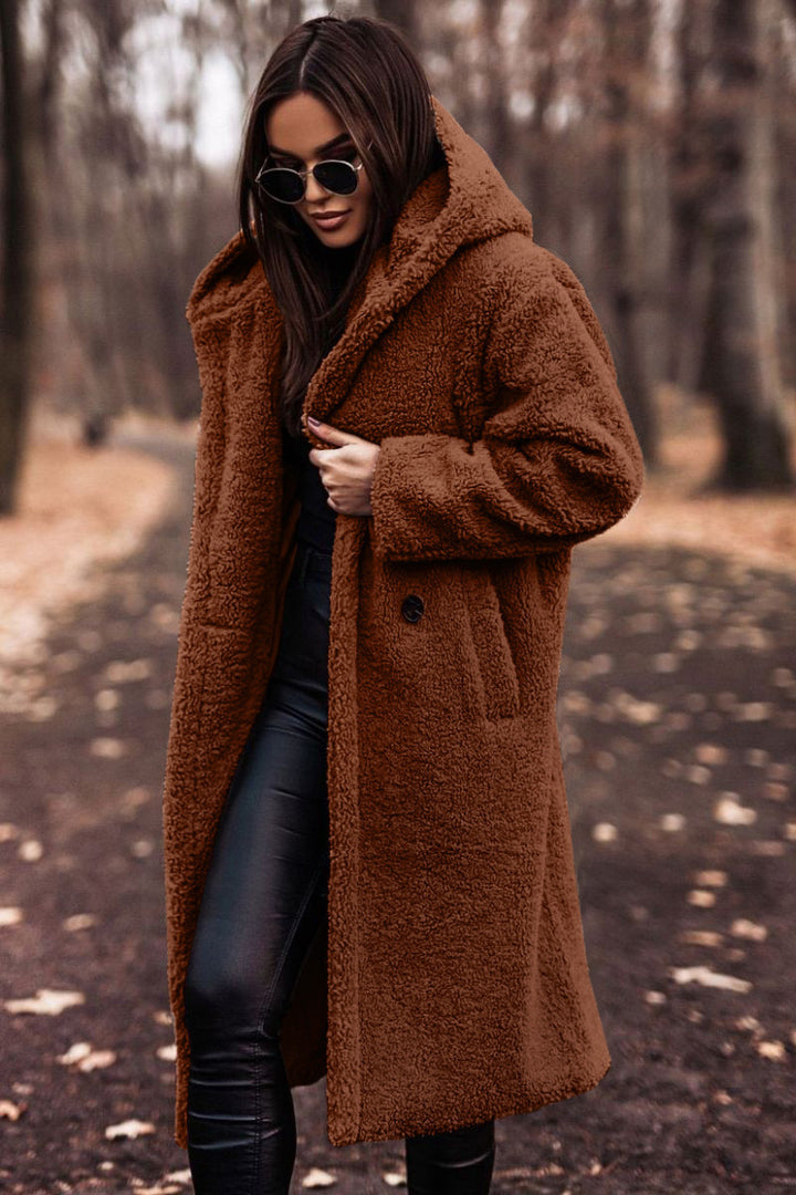 Damen kuschelige Teddyjacke im Oversized-Stil mit Kapuze Drune