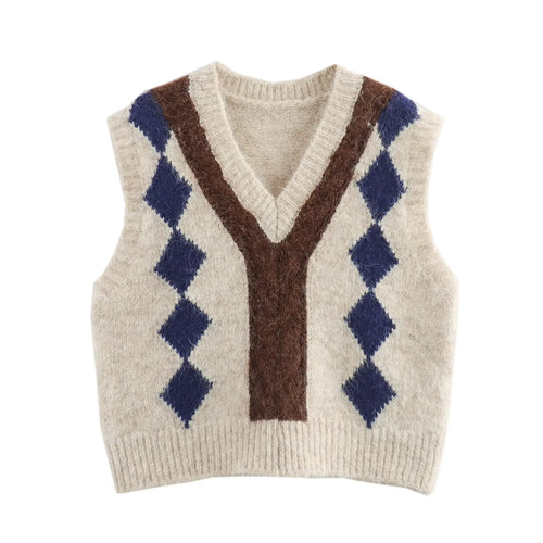 Damen Argyle-Strickweste mit V-Ausschnitt und flauschiger Mohair-Optik Drune