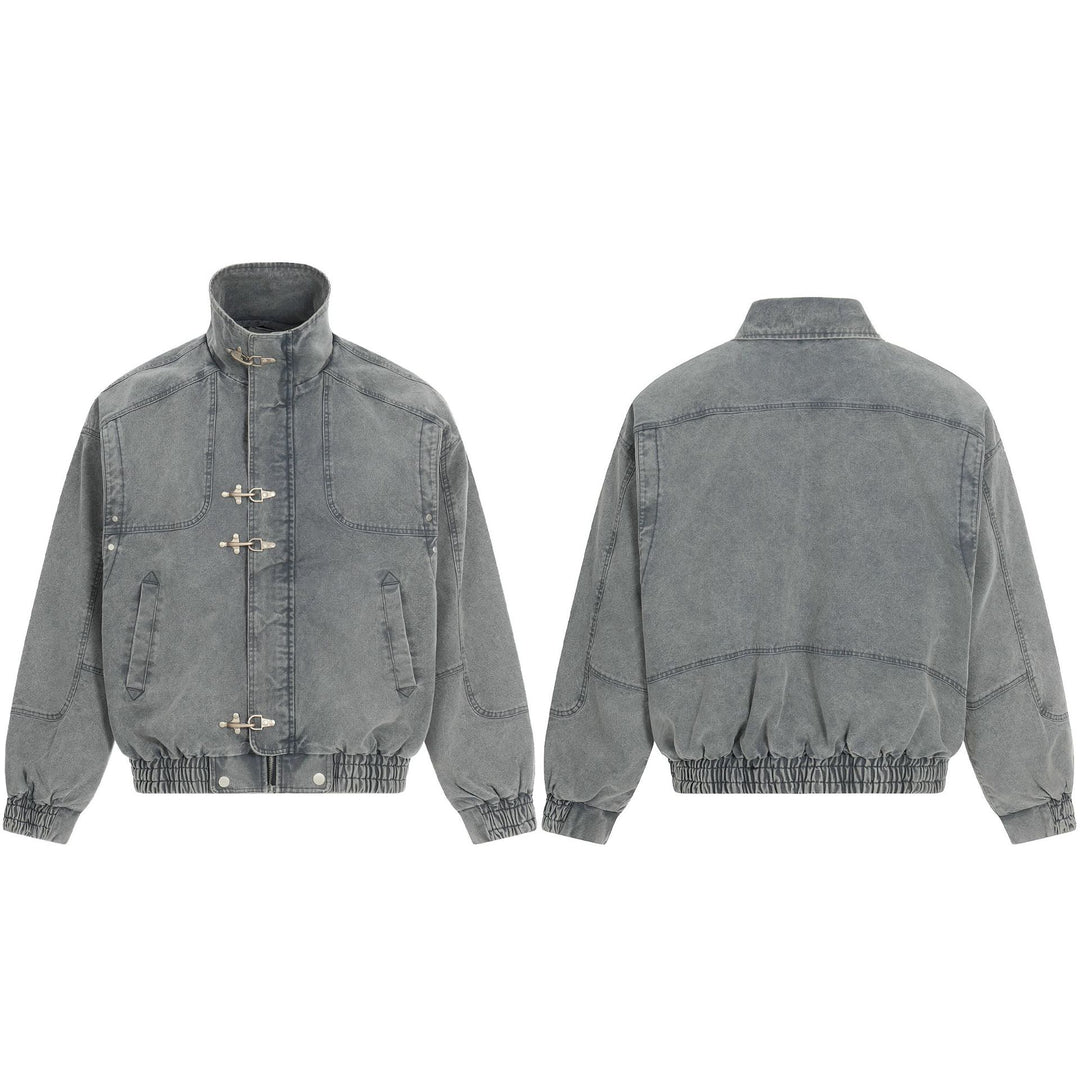 Herren Kurz geschnittener Canvas-Denim Field‑Blouson mit Knebelverschlüssen und hohem Stehkragen Drune