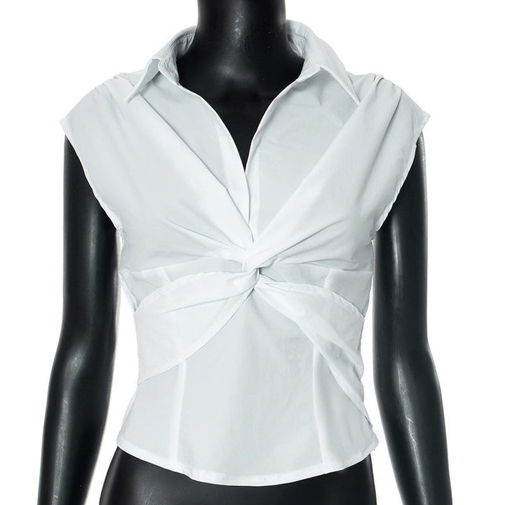 Damen elegante Kurzarmbluse mit knotenförmigem Design Drune