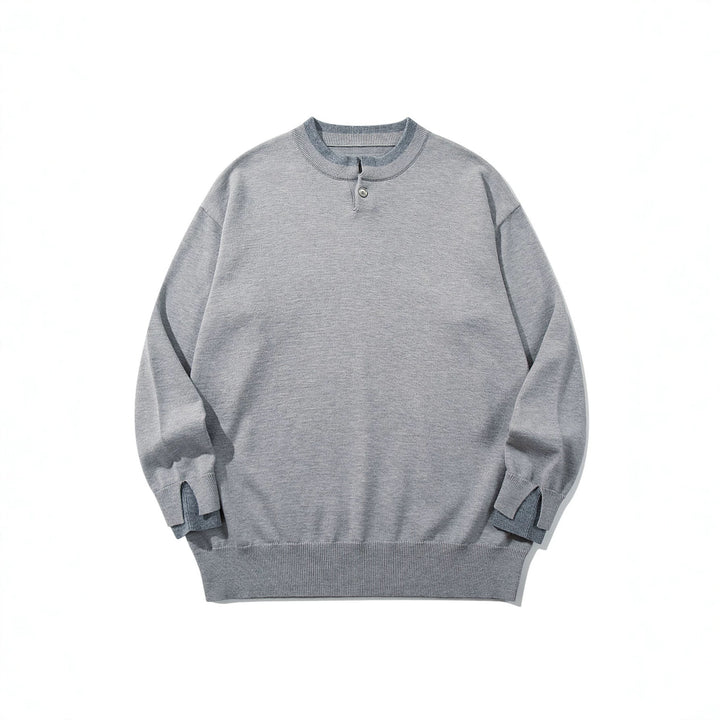 Unisex Oversize-Strickpullover mit kurzer Henley-Knopfleiste und Daumenloch-Manschetten Drune