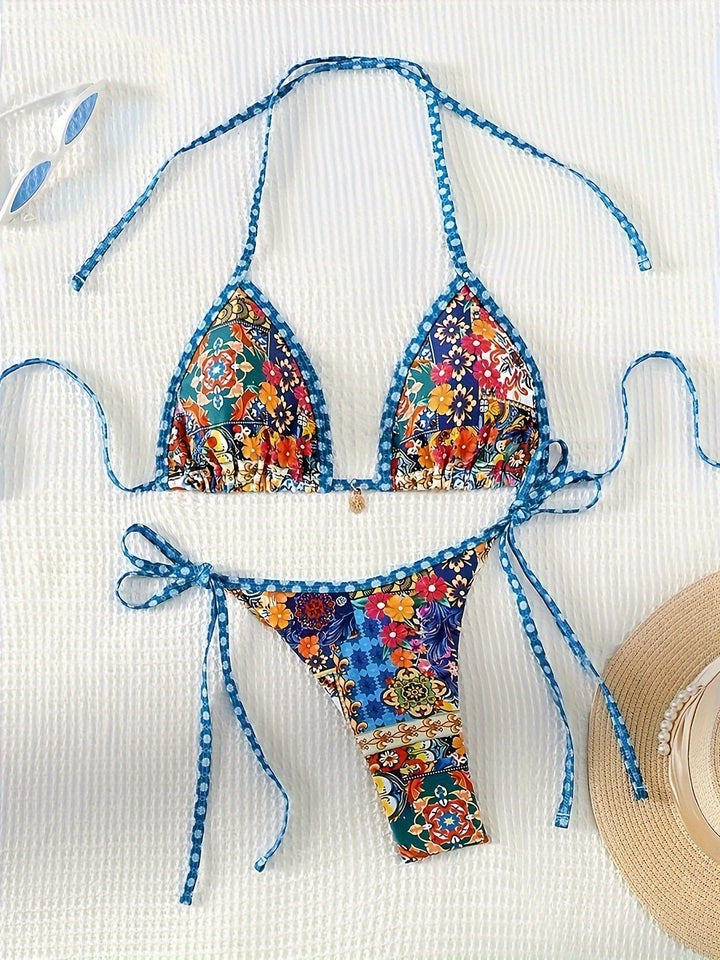 Damen Triangel-Bikini-Set mit floralem Muster Drune