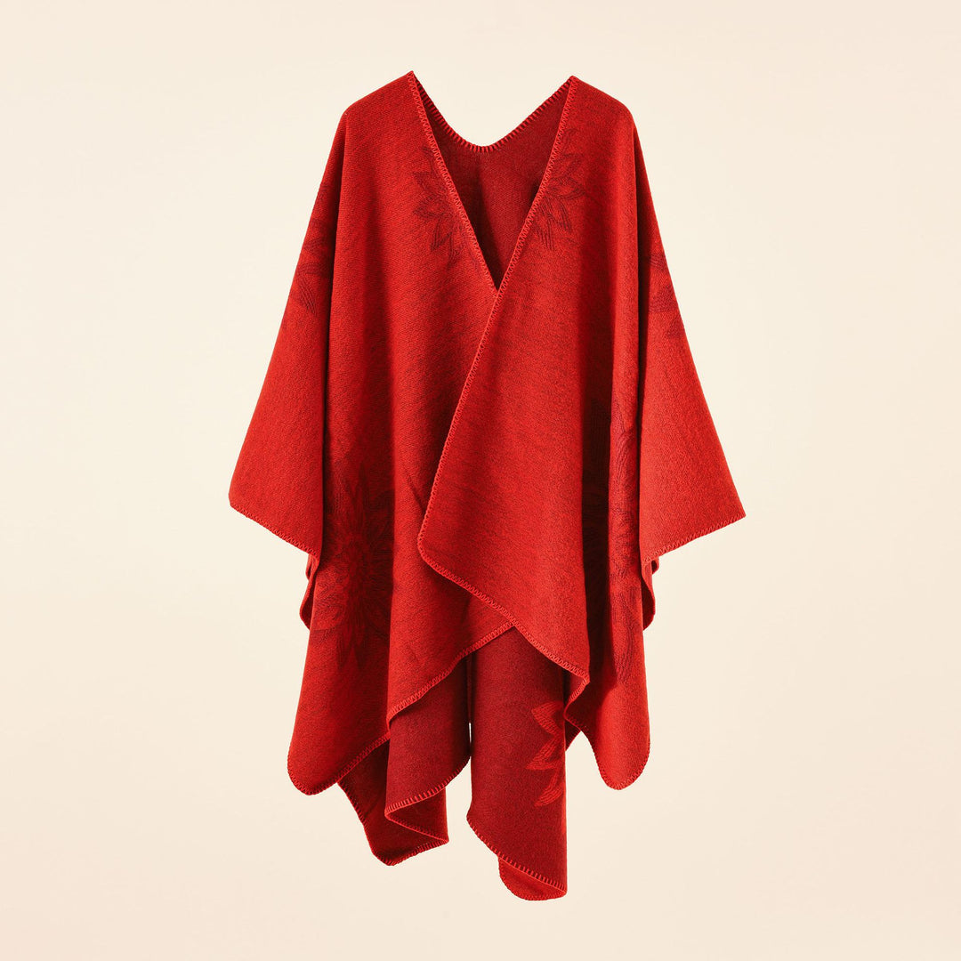 Damen Oversize‑Umhang im Wendefinish mit floraler Intarsienstickerei Drune