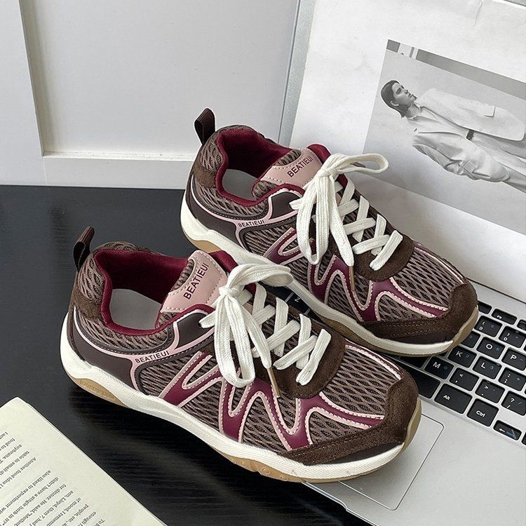 Damen Atmungsaktive Retro-Running-Sneaker mit Mesh-Obermaterial und Gumsohle Drune