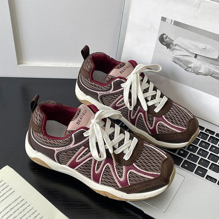 Damen Atmungsaktive Retro-Running-Sneaker mit Mesh-Obermaterial und Gumsohle Drune