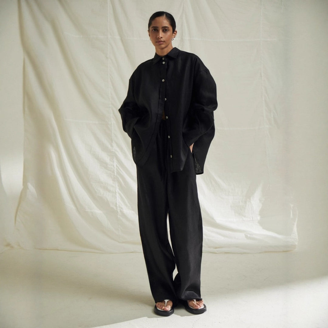 Damen Luftiges Leinen-Ensemble mit weitem Schnitt Drune