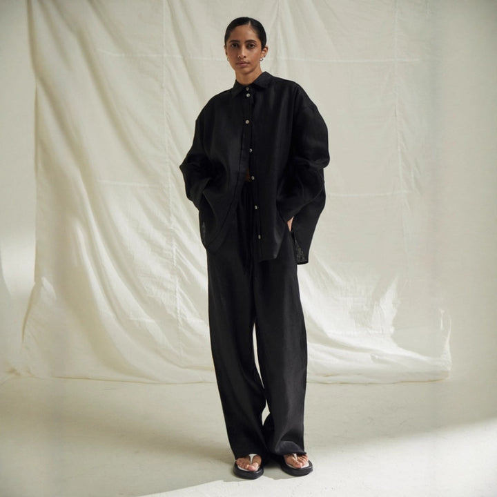 Damen Luftiges Leinen-Ensemble mit weitem Schnitt Drune