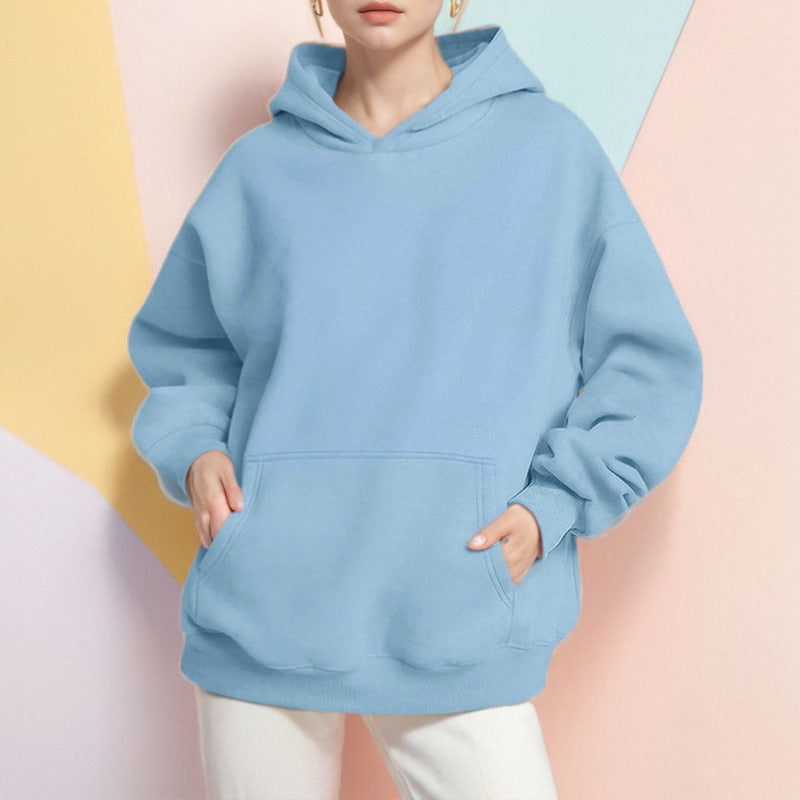 Damen nan extralanges Oversize Kapuzen-Sweatshirt mit Kängurutasche, weichem Fleece-Innenfutter und überschnittener Schulter Drune