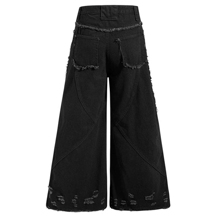 Damen weite Denim-Culotte mit Fransen-Details und Zipper-Akzenten Drune