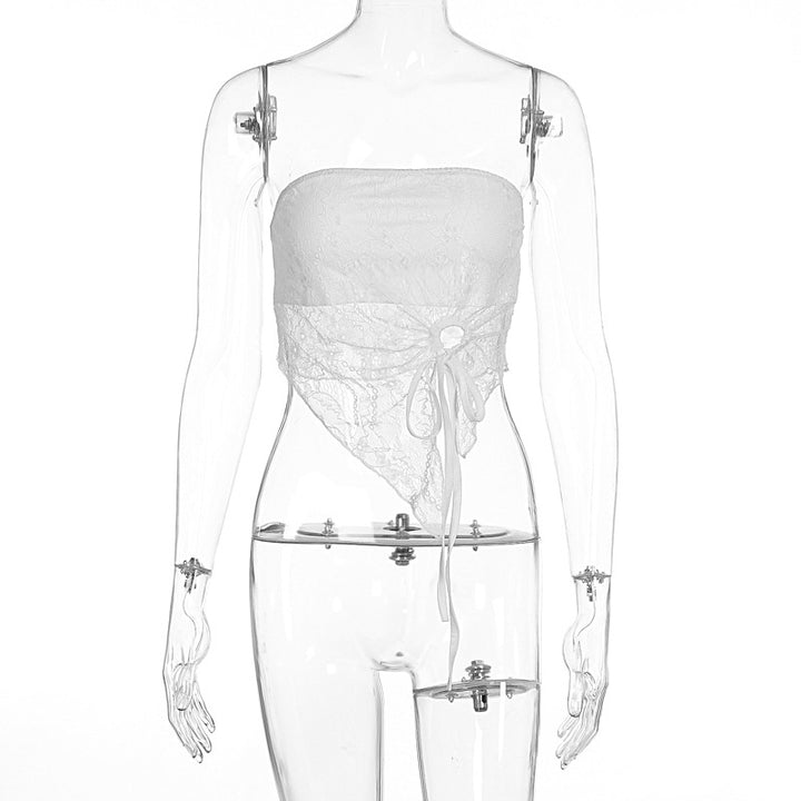 Damen Elegantes Bandeau-Top mit raffiniertem Spitzenüberzug und verspieltem Knoten Drune