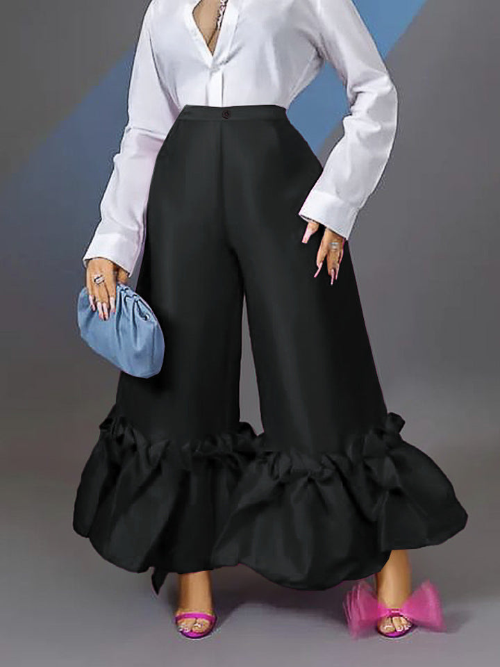 Damen Weite Satinhose mit Rüschenabschluss Drune