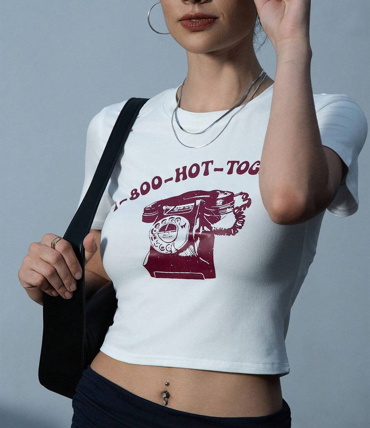 Damen Crop-T-Shirt mit kreativem Telefon-Design Drune