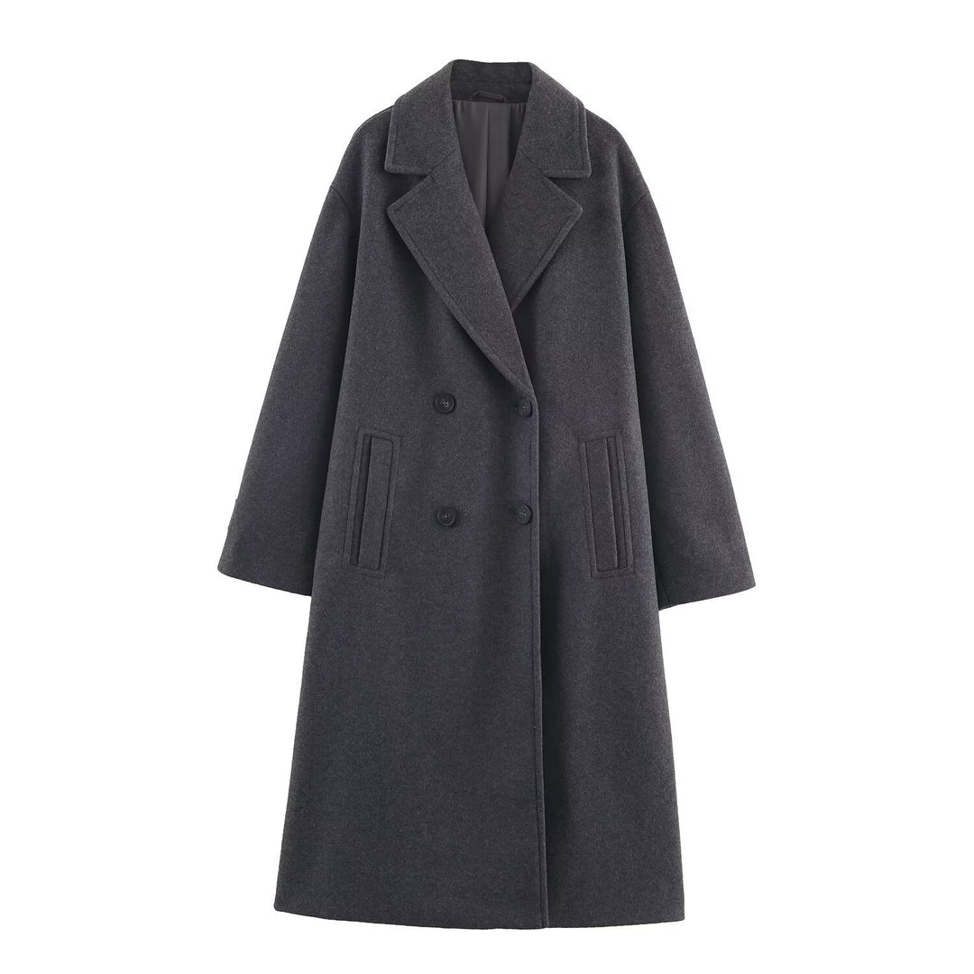 Damen Doppelreihiger Oversize‑Mantel mit fallendem Revers und Eingrifftaschen Drune