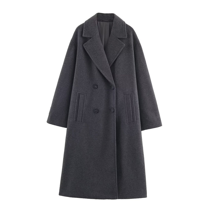 Damen Doppelreihiger Oversize‑Mantel mit fallendem Revers und Eingrifftaschen Drune