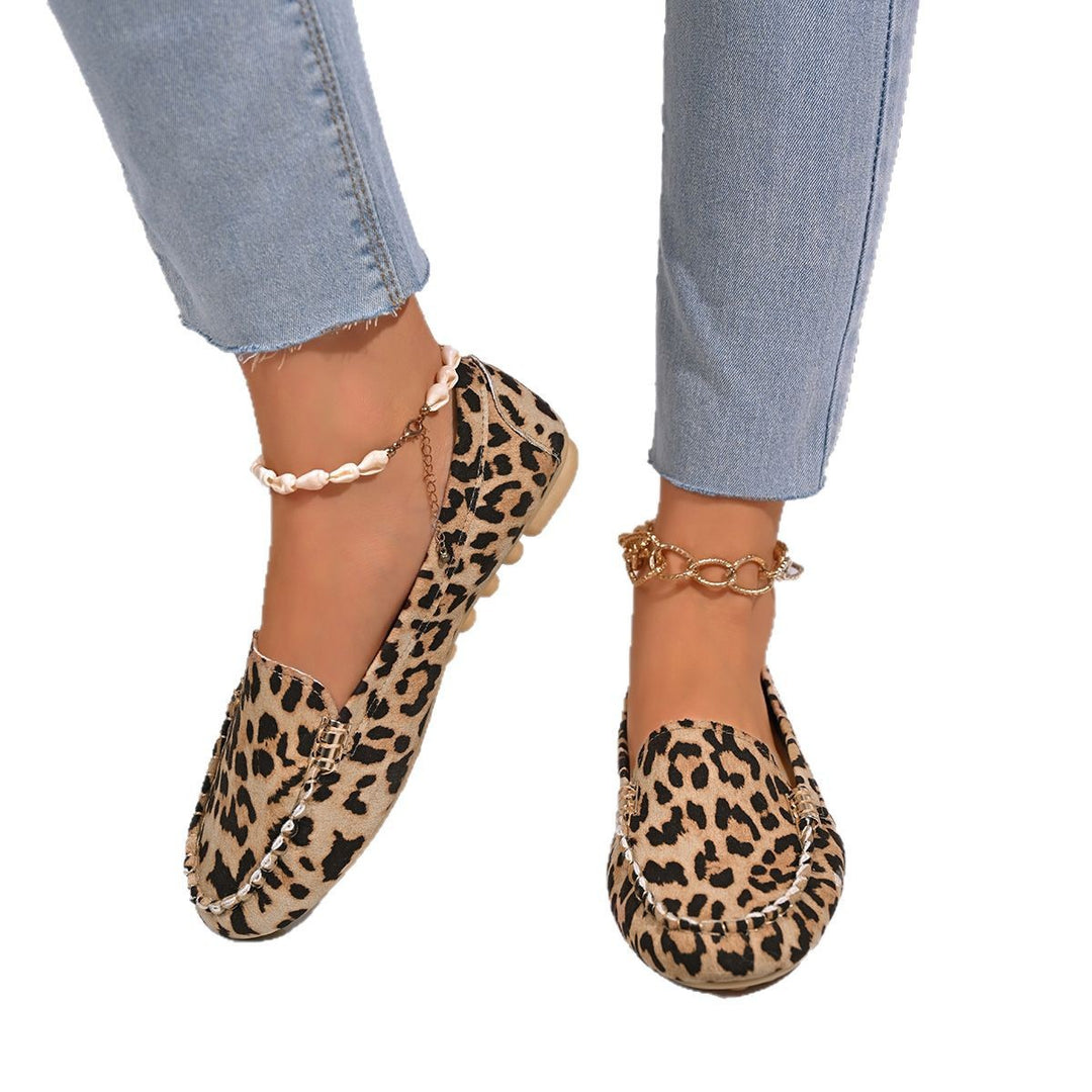 Damen Chic Leopardenmuster Mokassins mit dekorativem Kettendetail Drune