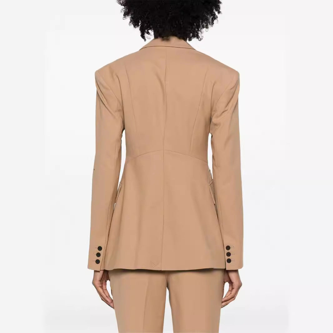 Damen Zweiteiliges tailliertes Doppelreihiges Blazer‑Hosenanzug mit ausgestellter Palazzohose Drune
