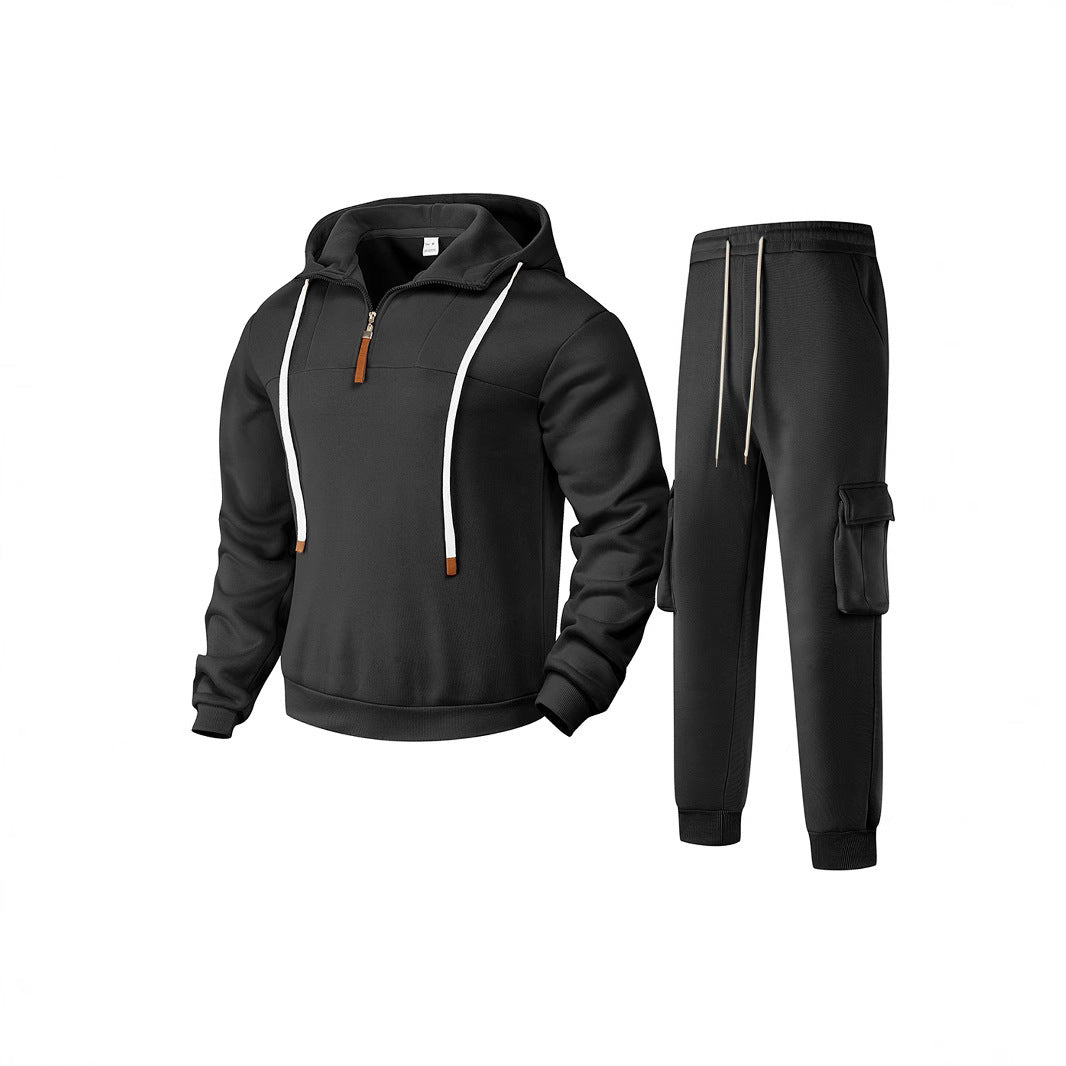 Herren nan zweiteiliges Sweatset mit Kapuze elastischem Bund und aufgesetzten Cargotaschen Drune