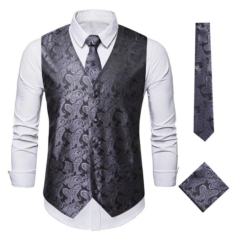 Herren nan Paisley Satin Anzugweste Set mit Krawatte und Einstecktuch Drune