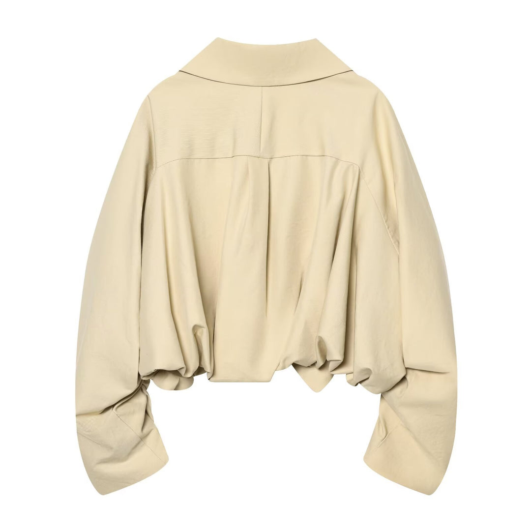 Damen Kurze geraffte Blousonjacke mit großem Peter‑Pan‑Kragen Drune