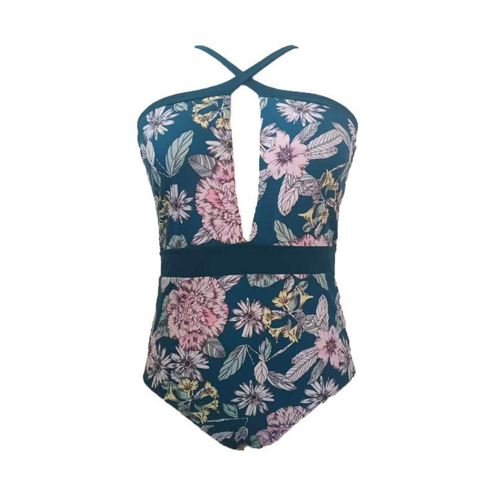 Damen Sportlicher Badeanzug mit tiefem V-Ausschnitt und floralem Design Drune