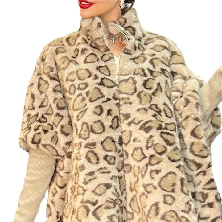 Damen Kuschel-Fleece-Poncho im Leopardenmuster Drune