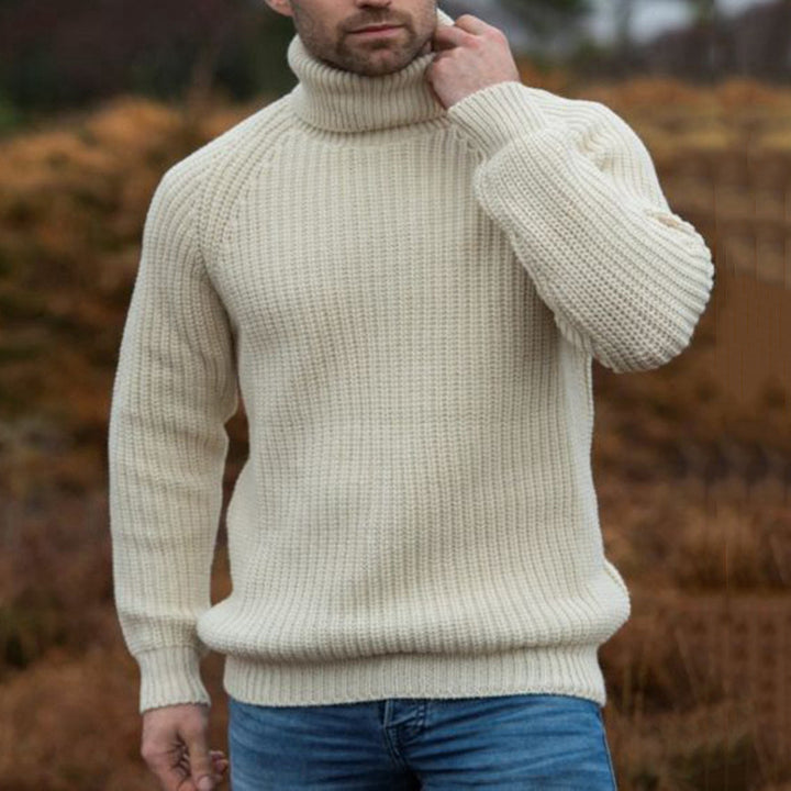 Herren Grobstrick-Pullover mit hochklappbarem Rollkragen Drune