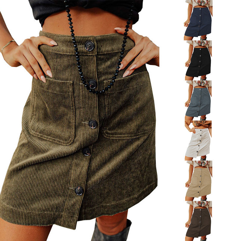 Damen Cordrock mit Knopfdetails und praktischen Taschen Drune