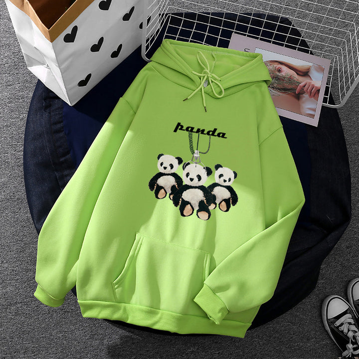 Damen nan oversized Kapuzenpullover mit Plüsch-Panda-Applikation und Kängurutasche Drune