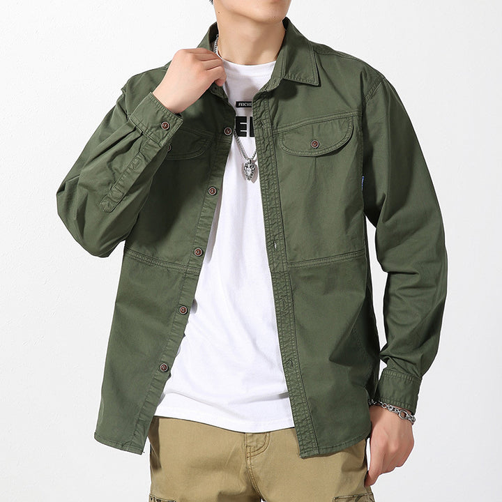 Herren leichte Canvas-Hemdjacke im Overshirt-Stil mit Brustpattentaschen und Knopfverschluss Drune