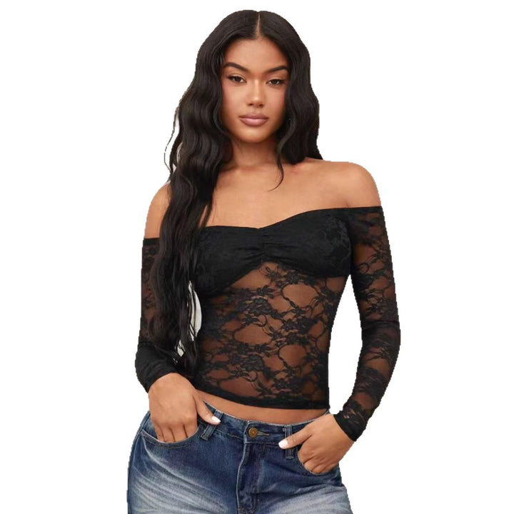 Damen Off-Shoulder Spitzenoberteil mit langen Ärmeln und romantischen Details Drune