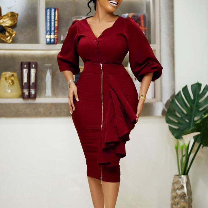 Damen Hemdkleid mit Volant und Reißverschluss Drune