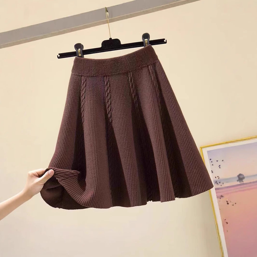 Damen Wadenlanger Strickrock mit Zopfmuster Drune