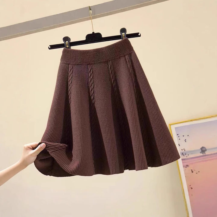 Damen Wadenlanger Strickrock mit Zopfmuster Drune
