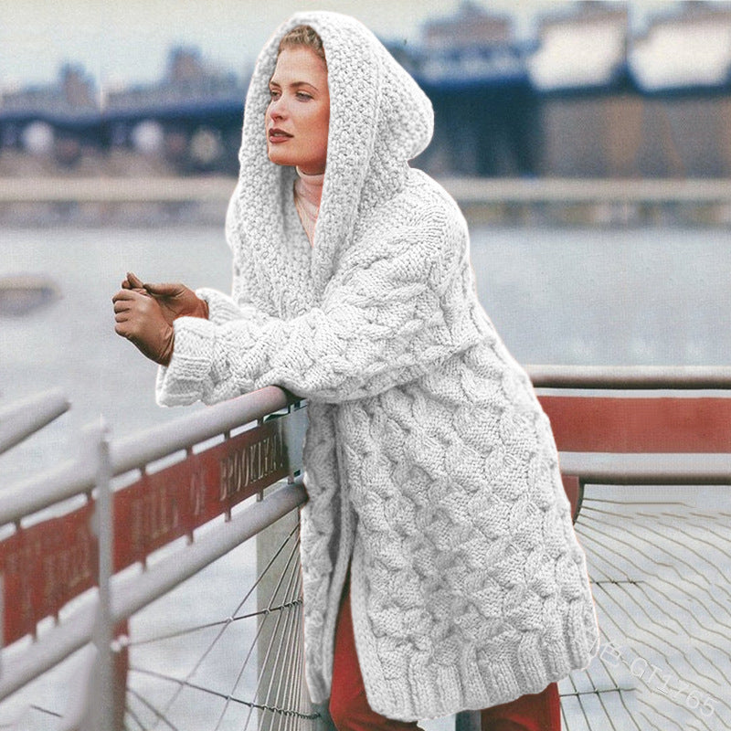 Damen Grobstrick-Cardigan mit Kapuze und strukturiertem Muster Drune