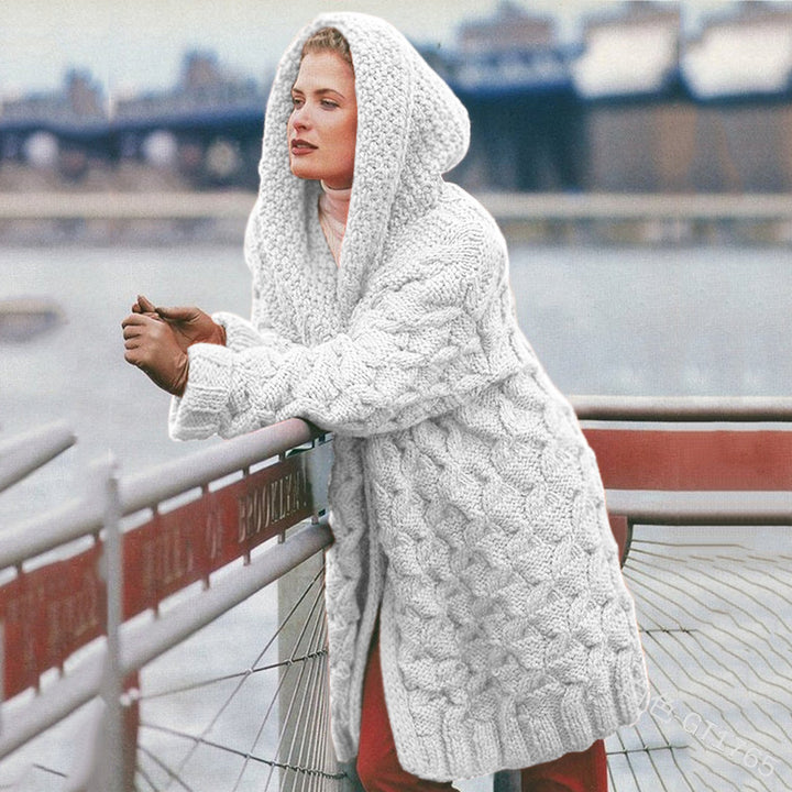 Damen Grobstrick-Cardigan mit Kapuze und strukturiertem Muster Drune