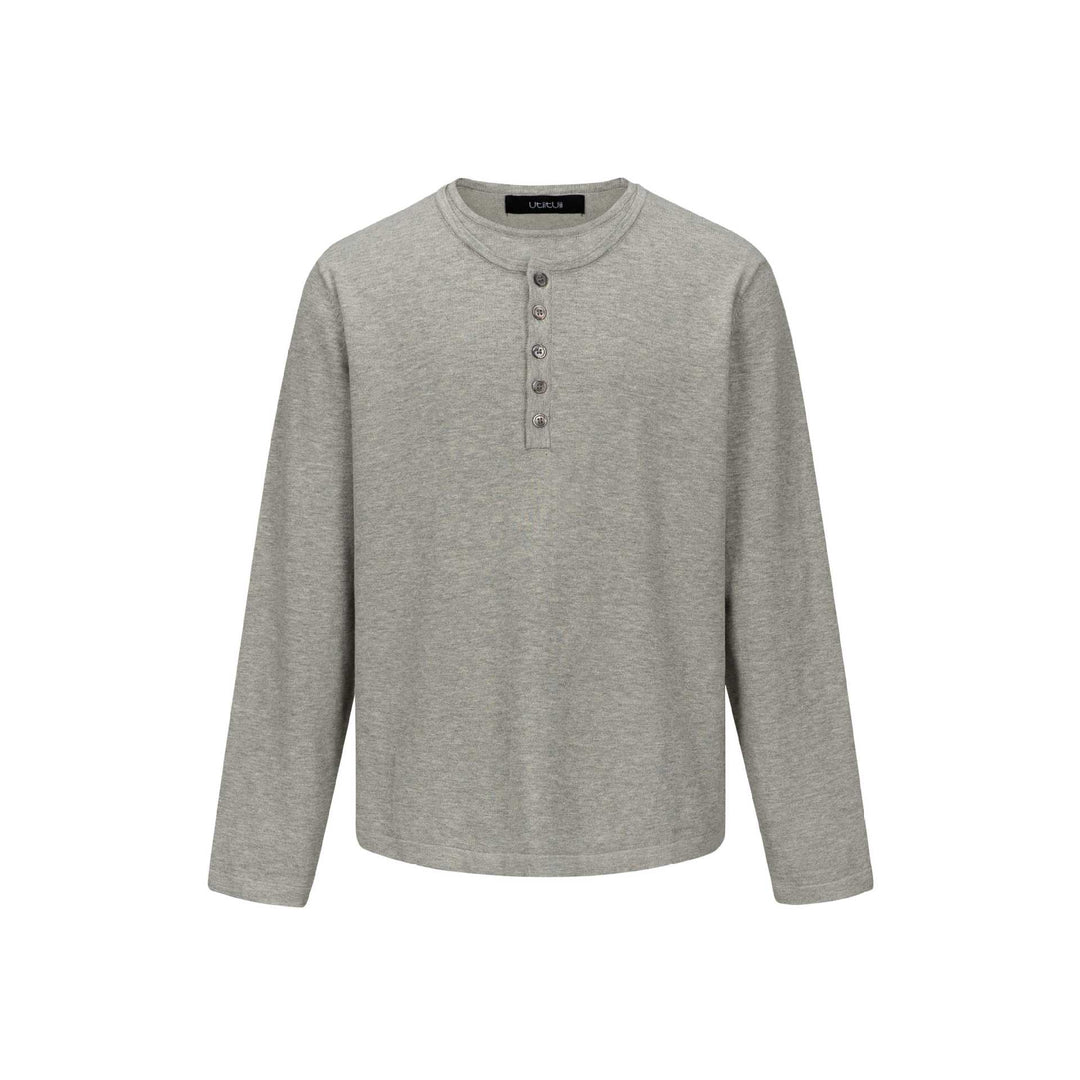 Unisex Minimalistisches Henley-Langarmshirt aus Thermo-Jersey mit Knopfleiste Drune