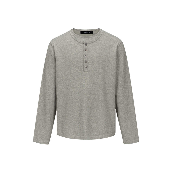 Unisex Minimalistisches Henley-Langarmshirt aus Thermo-Jersey mit Knopfleiste Drune