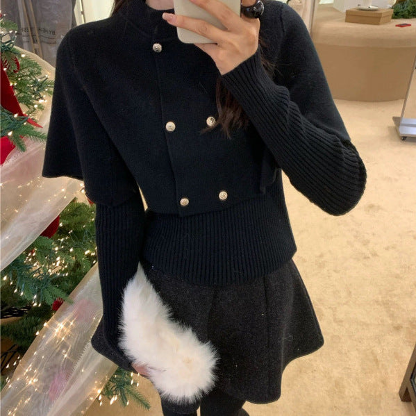 Damen Eleganter Kurzmantel mit abnehmbarem Pelzkragen Drune