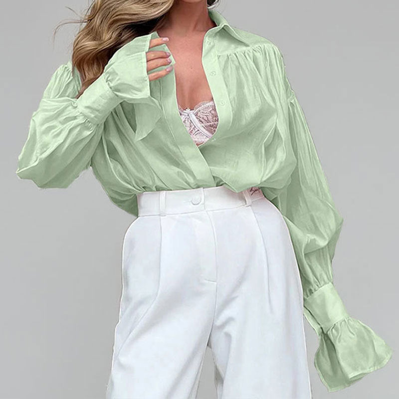 Damen Elegante Bluse mit weitem Schnitt und ballonförmigen Ärmeln Drune