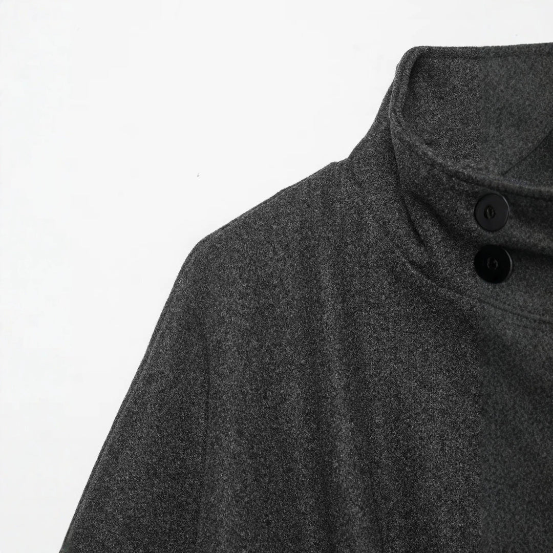 Damen Wollcape-Mantel mit Stehkragen, Knopfverschluss und Bindegürtel Drune