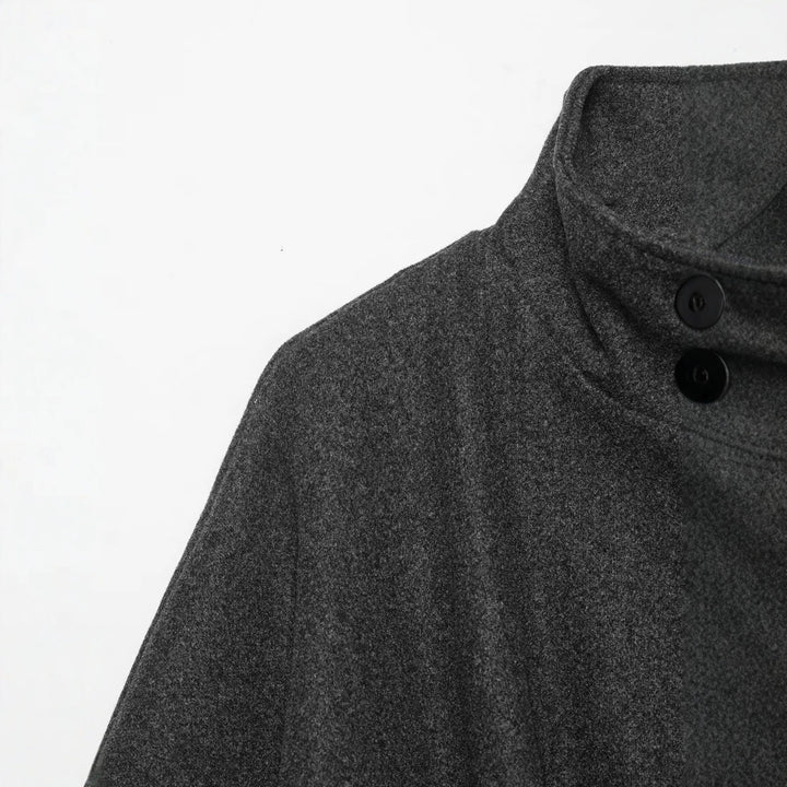 Damen Wollcape-Mantel mit Stehkragen, Knopfverschluss und Bindegürtel Drune