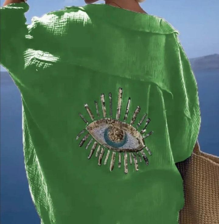 Damen Bluse mit einzigartigem Auge-Stickerei Drune