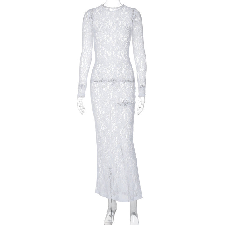 Damen Spitzenabendkleid mit elegantem Rückenausschnitt und langem Arm Drune
