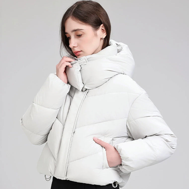 Damen Kurze Pufferjacke mit voluminösem Stehkragen und abnehmbarer Kragenkapuze Drune