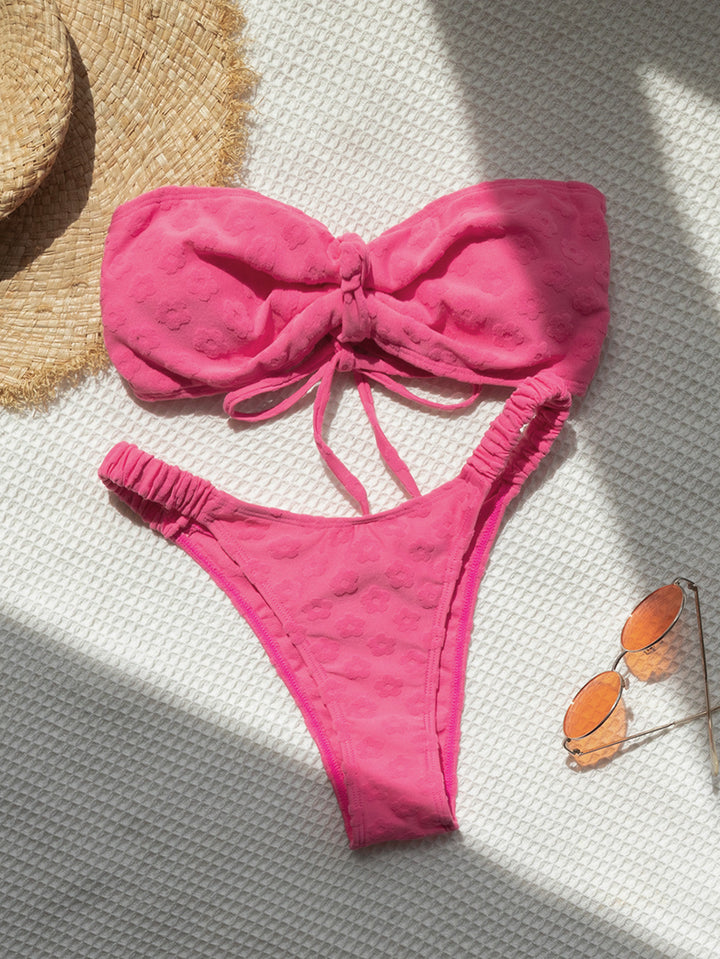 Damen Bandeau-Bikini mit zarten Blütenstrukturen Drune