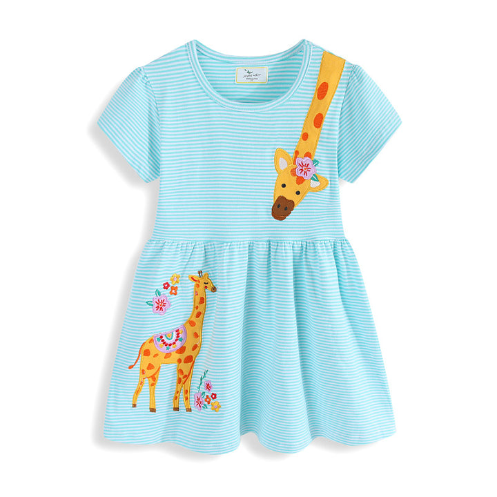 Mädchen Baumwollkleid mit fröhlichem Giraffenmotiv Drune