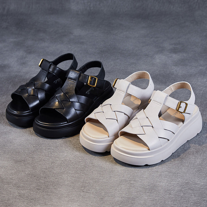 Damen Stilvolle Geflochtene Plateau Sandalen Drune