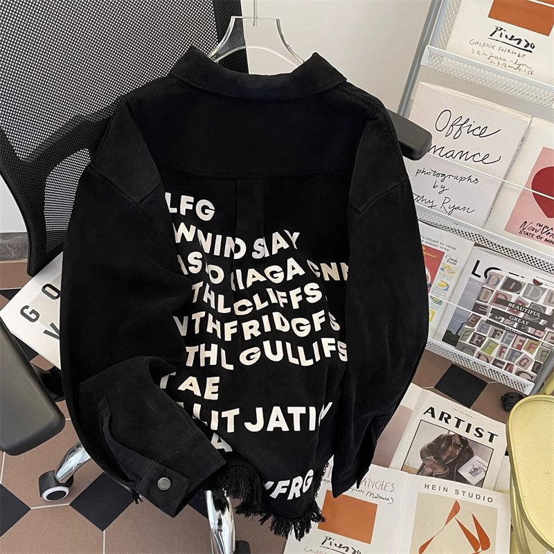 Damen Urbane Oversized Jacke mit kreativem Schriftzug Drune