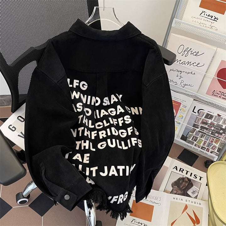 Damen Urbane Oversized Jacke mit kreativem Schriftzug Drune