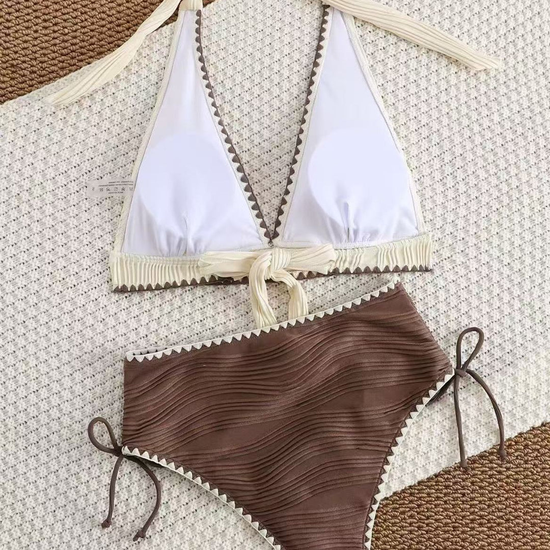 Damen Bikini-Set mit tiefem V-Ausschnitt und hoch taillierter Hose Drune